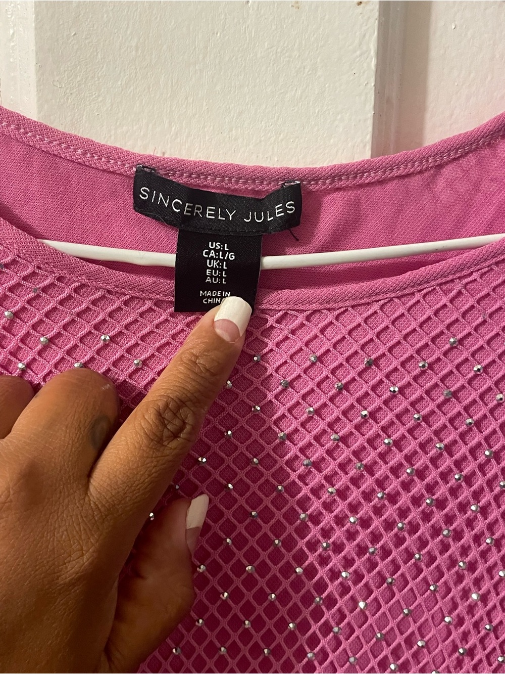 Sincerely Jules Pink Crystal-Embellished Mesh Top